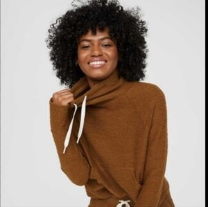 aerie OFFLINE By Snowday Mock Neck Sweatshirt, Yellowish Brown, XXL